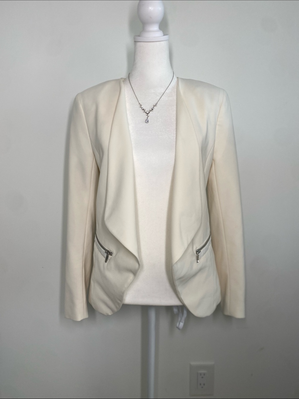 H&M Cream Open-Front Draped Blazer with Zip Pockets